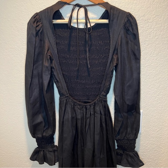 NWOT DISSH Jorja Linen Black Maxi Dress Long Sleeve Open Back Size XS/S - Picture 6 of 12